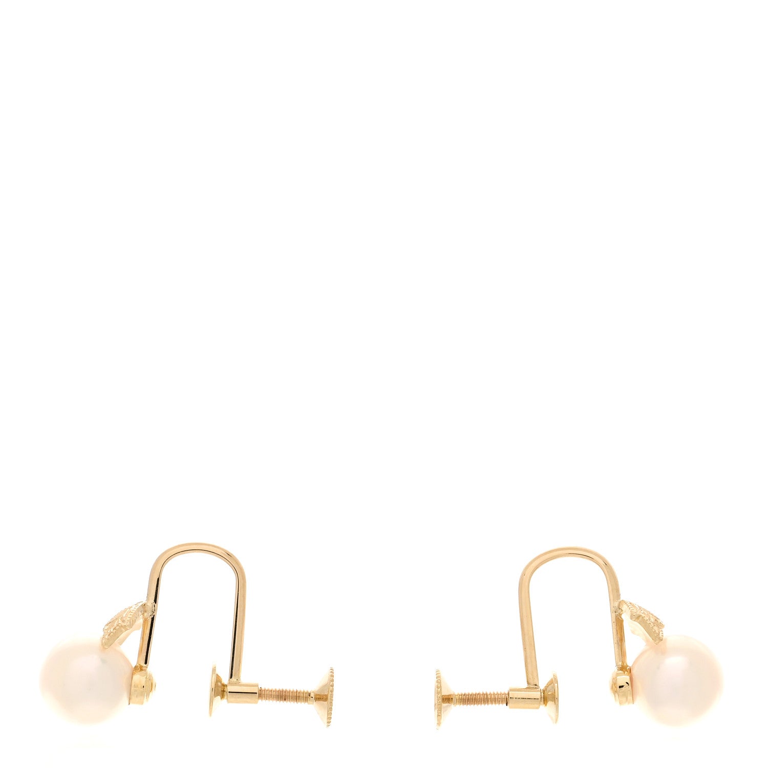 Mikimoto 18K Yellow Gold Akoya Cultured Pearl 6.5-7mm Leaf Screw-Back Earrings 3 of 4