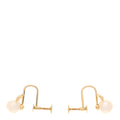 Mikimoto 18K Yellow Gold Akoya Cultured Pearl 6.5-7mm Leaf Screw-Back Earrings 3 of 4