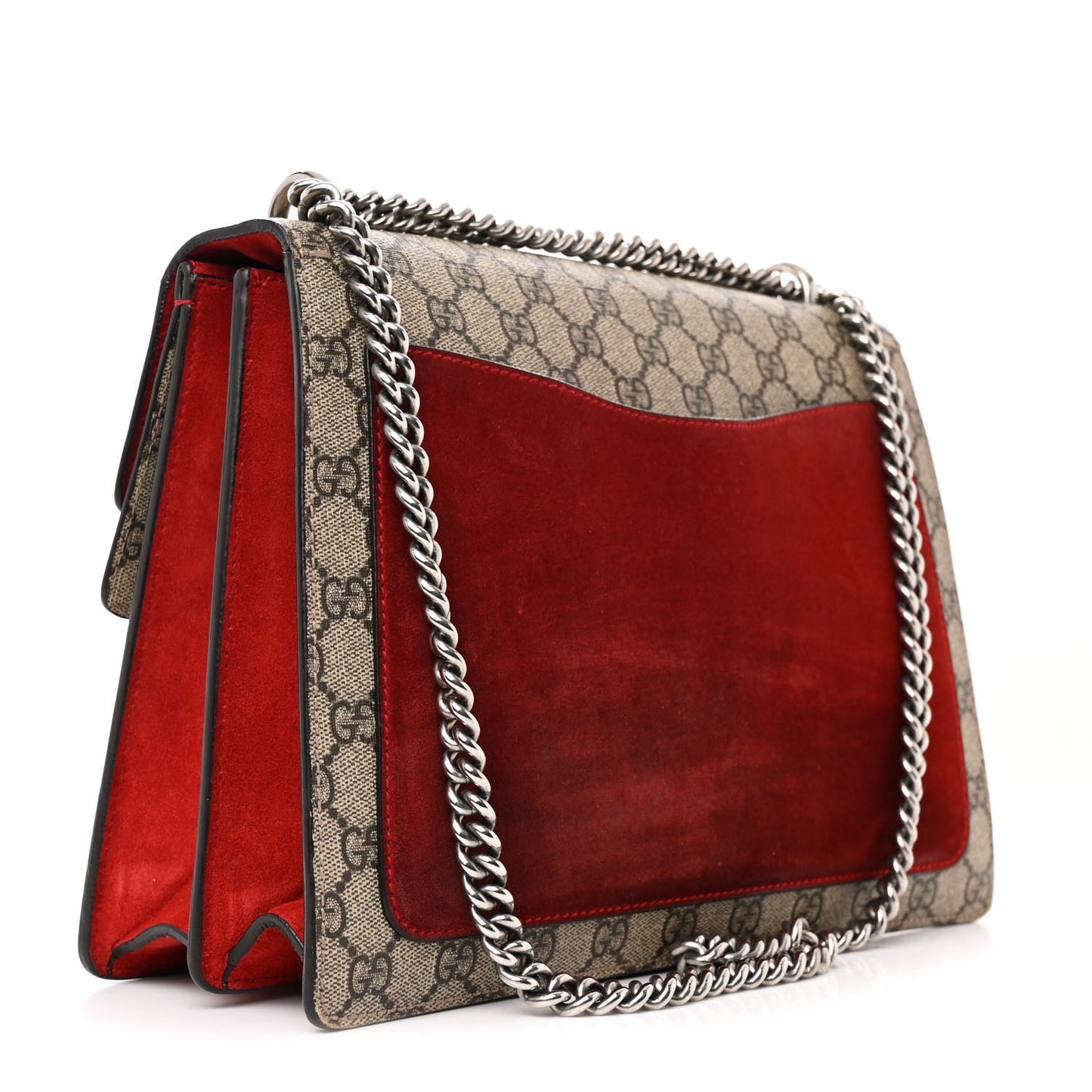 GG Supreme Monogram Suede Cudu Medium Dionysus Shoulder Bag Beige Ebony Vulcanic Red