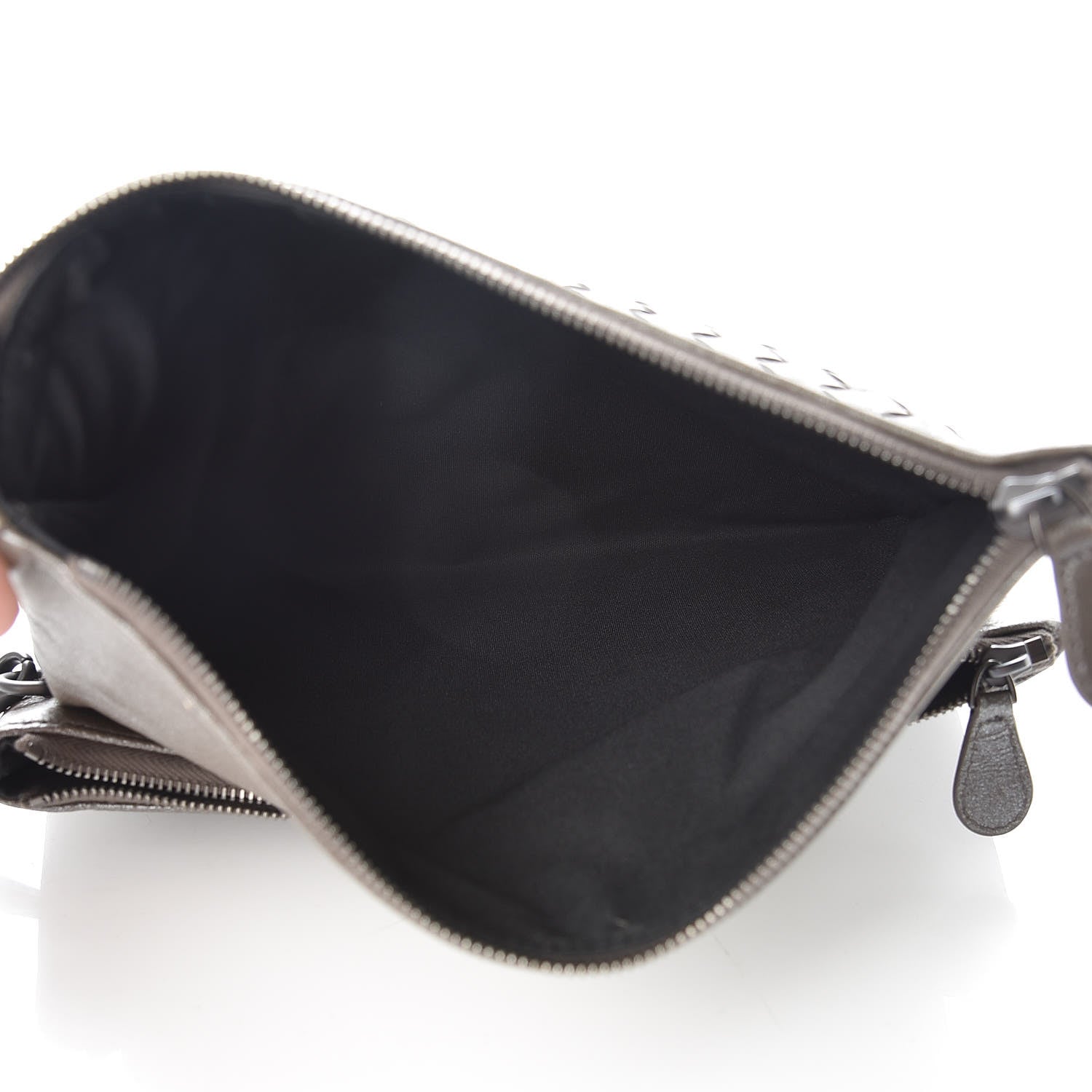 Bottega Veneta Metallic Nappa Intrecciato Flap Wristlet Light Grey 6 of 8