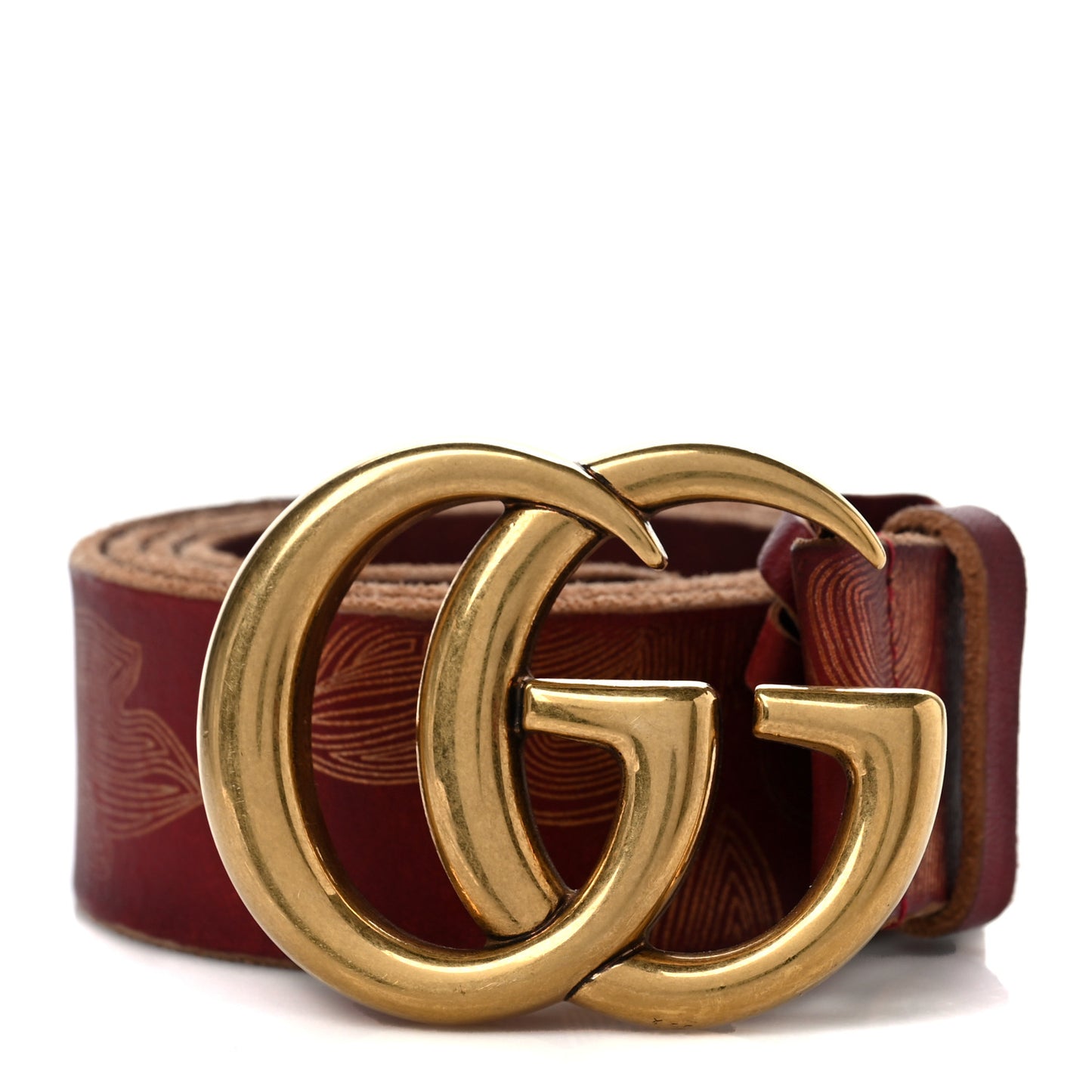 Faded Calfskin Leaf Print Double G 40mm Belt 95 38 Hibiscus Red Gold