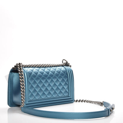 Chanel Metallic Caviar Quilted Medium Boy Flap Turquoise 3 of 8