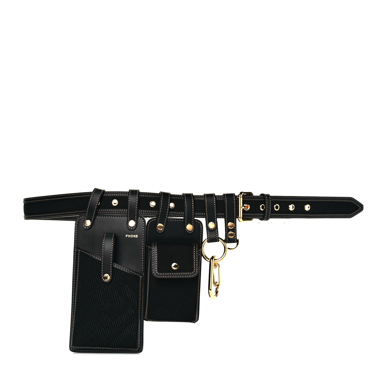 Fendi Canvas Vitello King FF Embroidered Utility Belt Pouch Black 1 of 4
