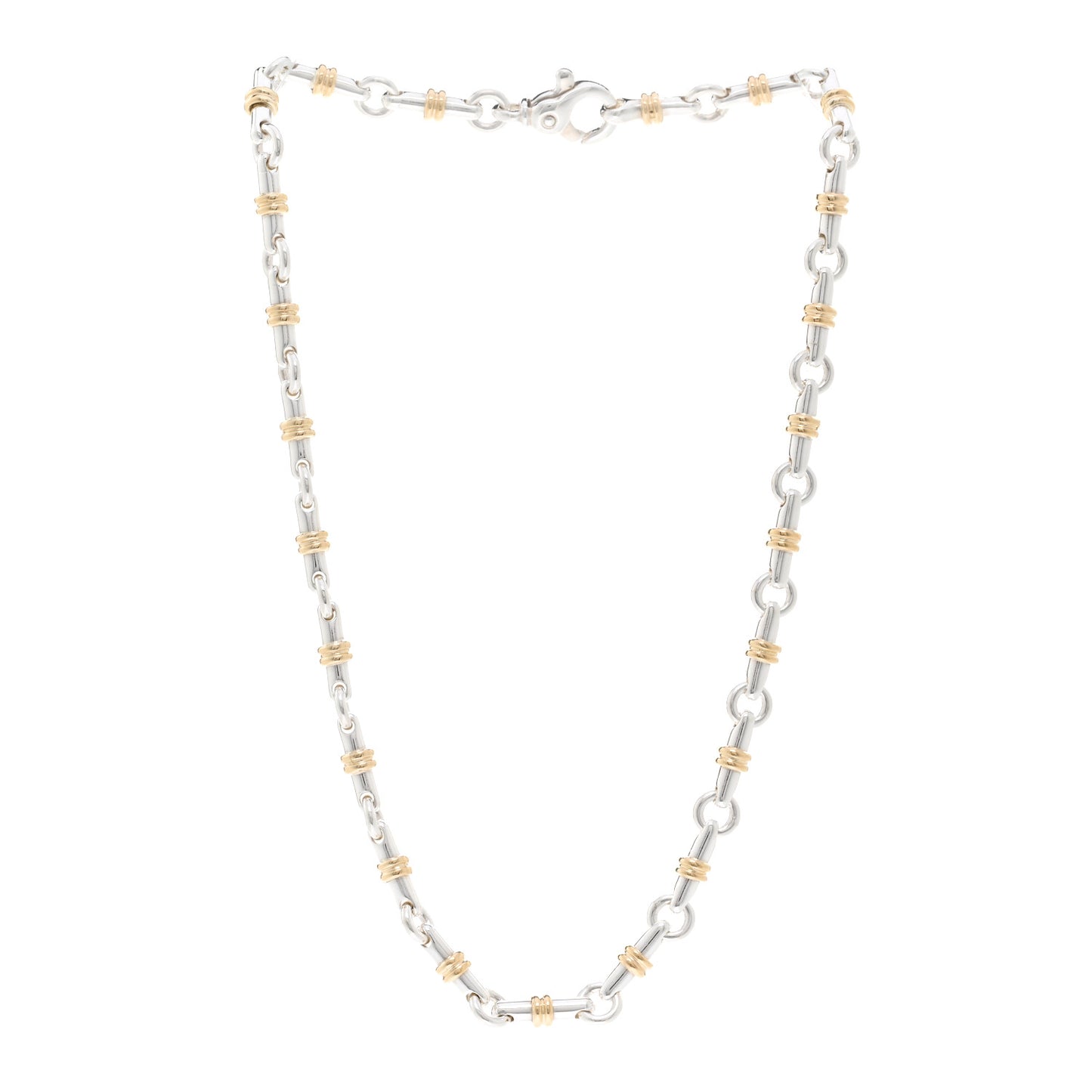 Sterling Silver 18K Yellow Gold Bar Link Necklace