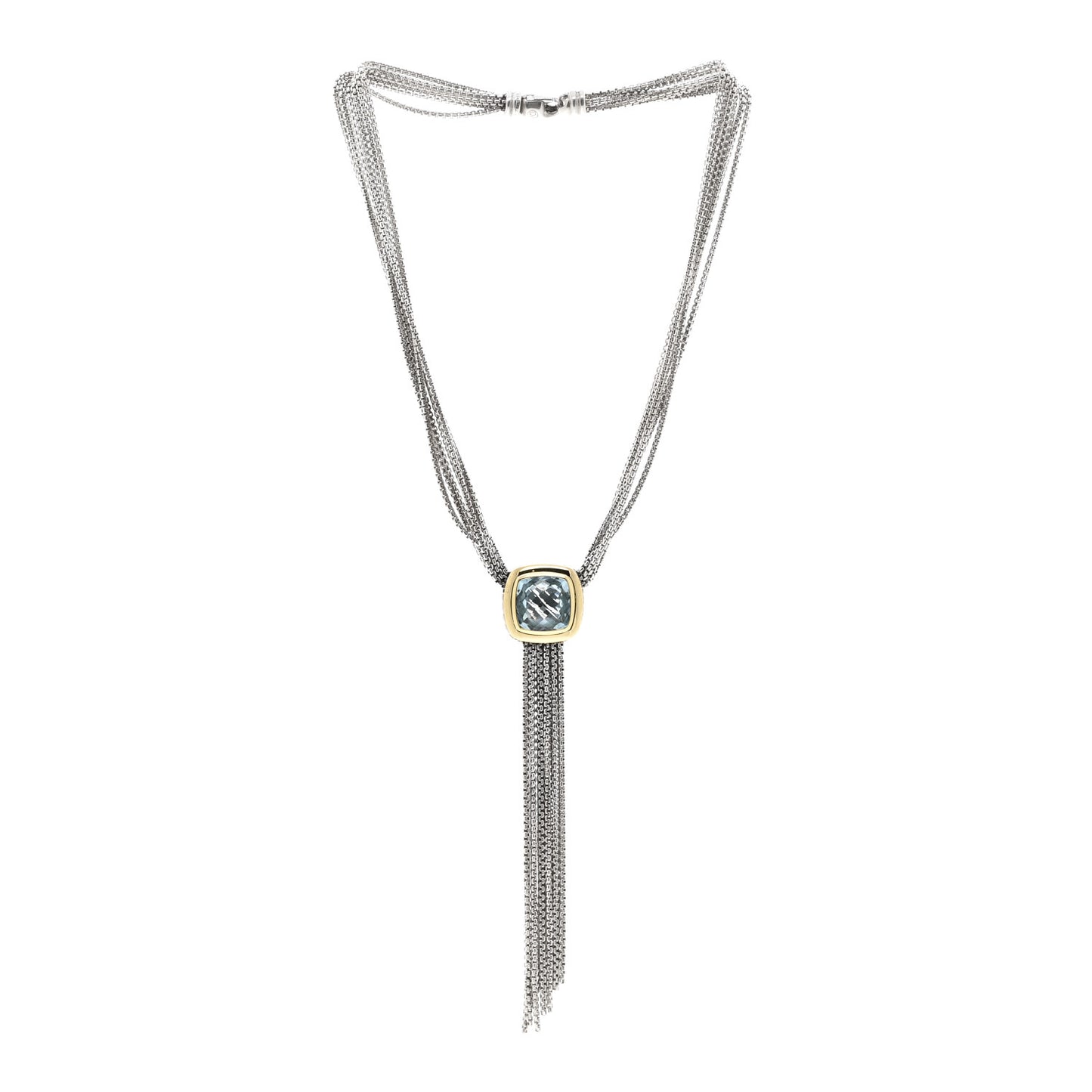 Sterling Silver 18K Yellow Gold Blue Topaz Multi Strand Chain Choker Necklace