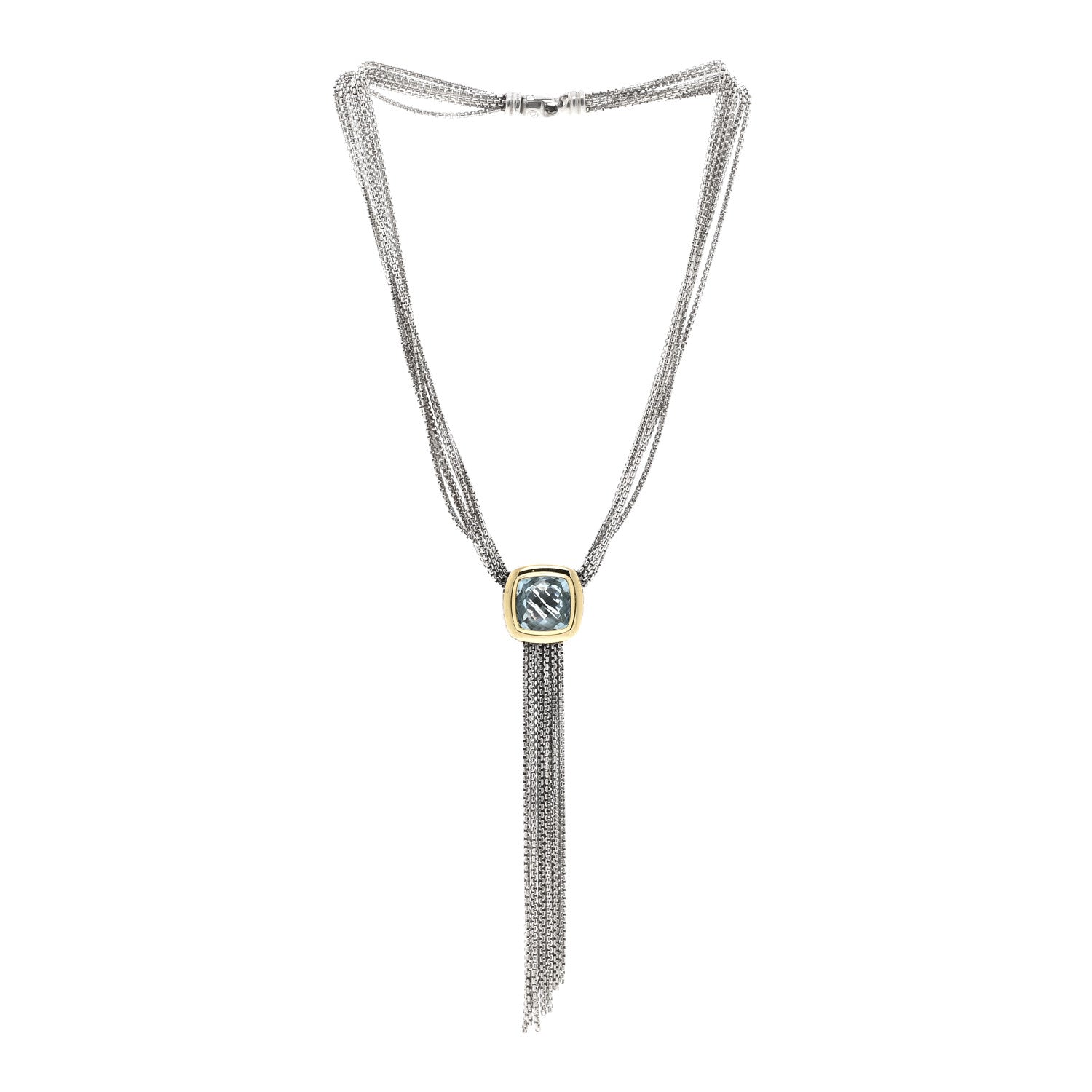 David Yurman Sterling Silver 18K Yellow Gold Blue Topaz Multi Strand Chain Choker Necklace 3 of 5