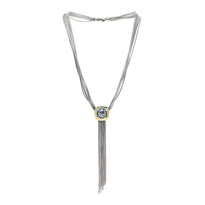 David Yurman Sterling Silver 18K Yellow Gold Blue Topaz Multi Strand Chain Choker Necklace 3 of 5