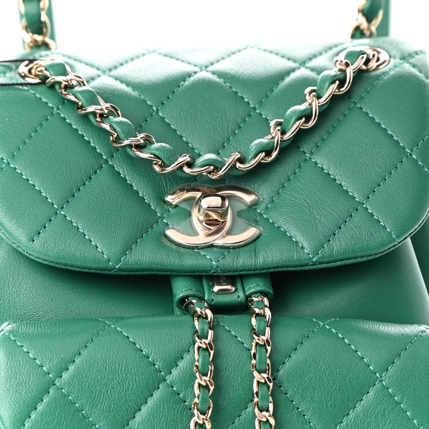 Chanel Lambskin Quilted Small Duma Drawstring Backpack Green 8 of 9