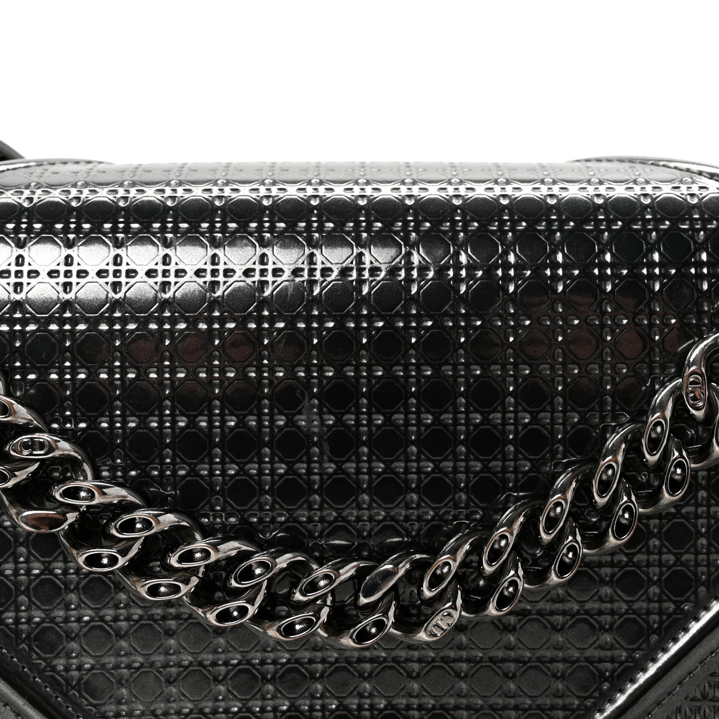 Metallic Patent Micro-Cannage Medium Diorama Flap Bag Onyx Black