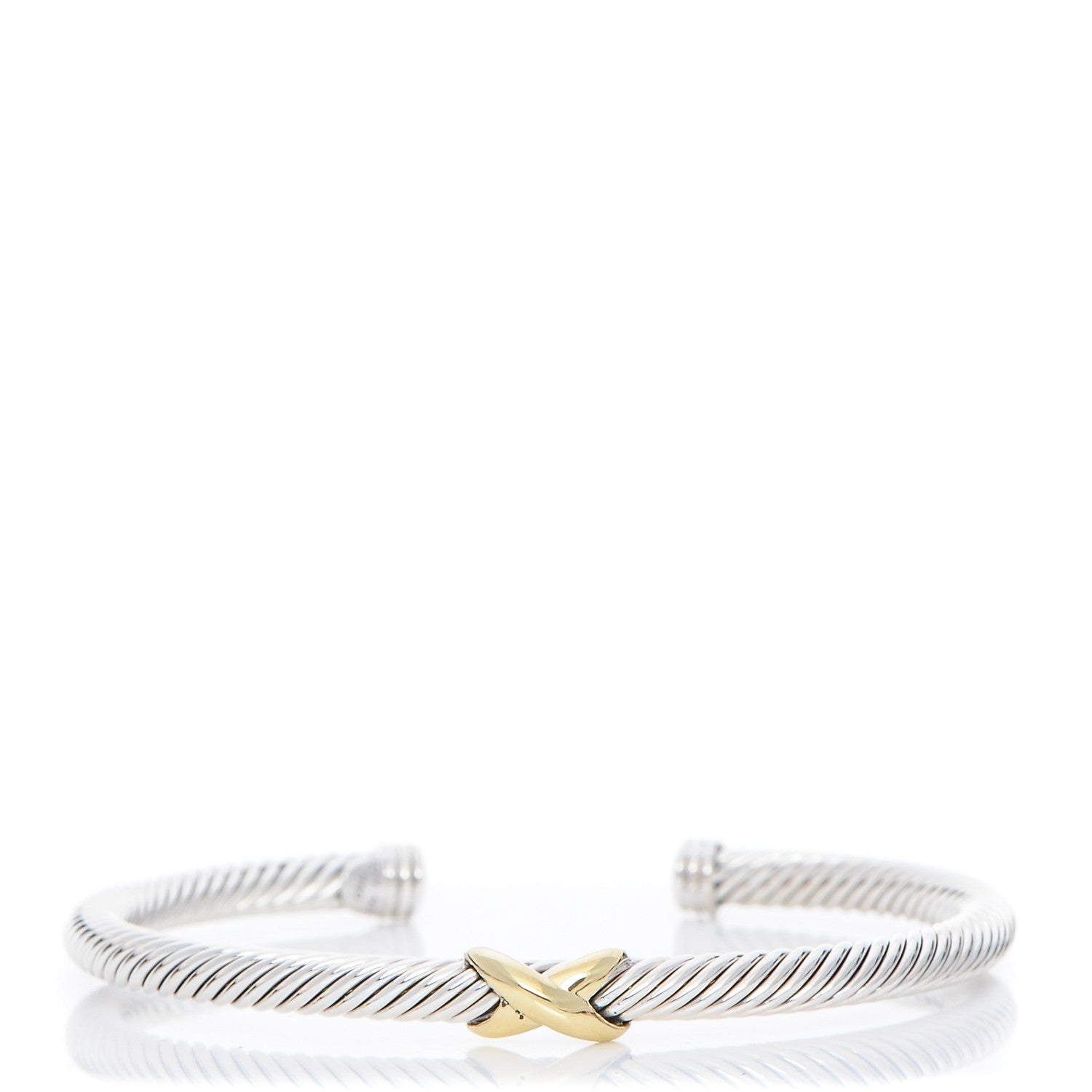 David Yurman Sterling Silver 18K Yellow Gold 4mm X Station Cable Bracelet 1 of 4