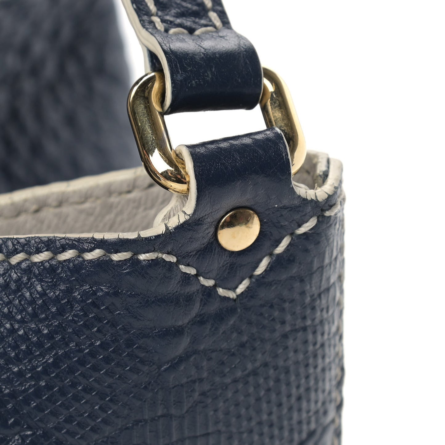 Signature Grain Calfskin Check Embossed Small Canterbury Tote Blue Carbon