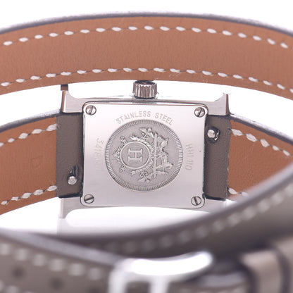 Hermes Stainless Steel Swift 21mm Heure H Hour Double Tour Quartz Watch Etoupe 4 of 6