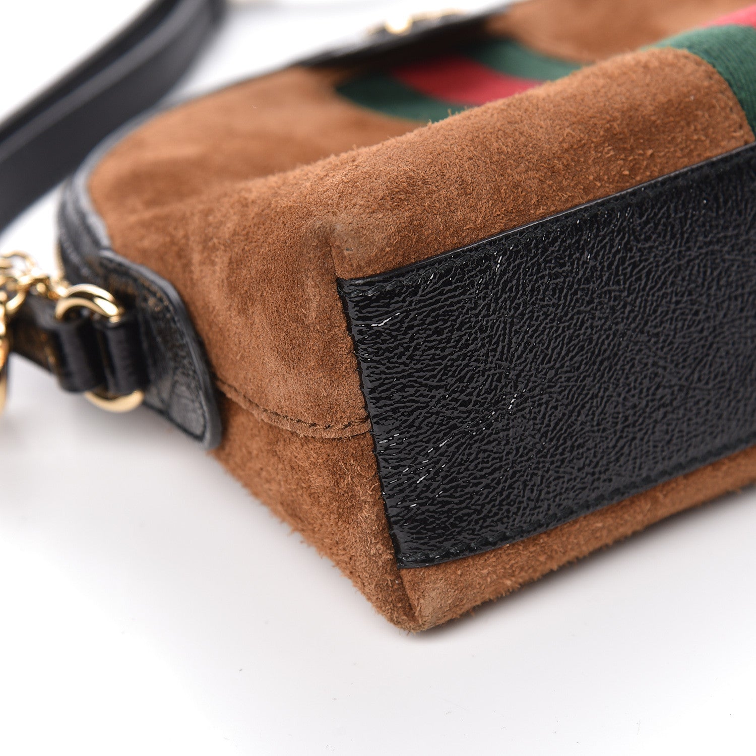 Gucci Suede Patent Web Small Ophidia Dome Shoulder Bag Nocciola Black 9 of 10