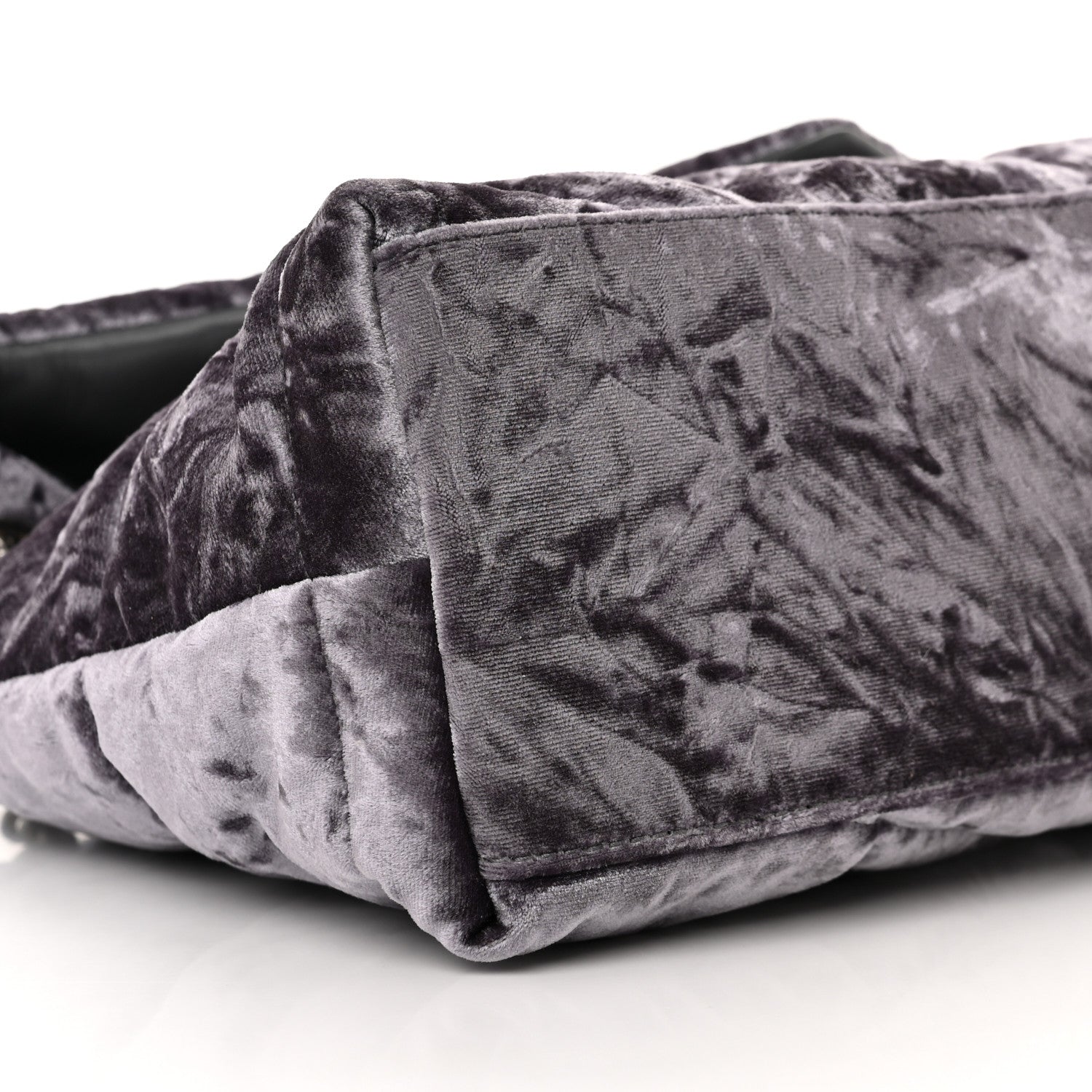 Saint Laurent Crushed Velvet Quilted Small Loulou Puffer Monogram Chain Satchel Cloud Grey 10 of 11