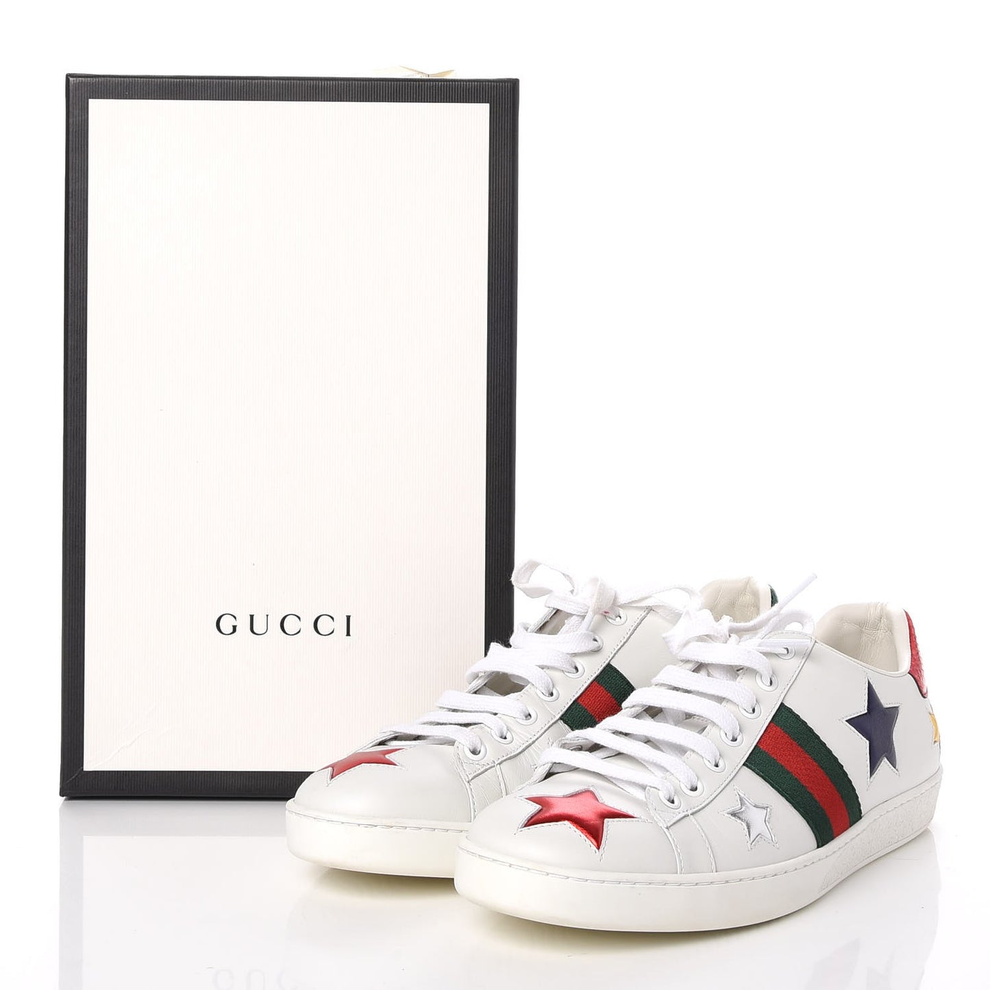 Calfskin Ayers Web Star Embroidered Ace Sneakers 41 White Multi