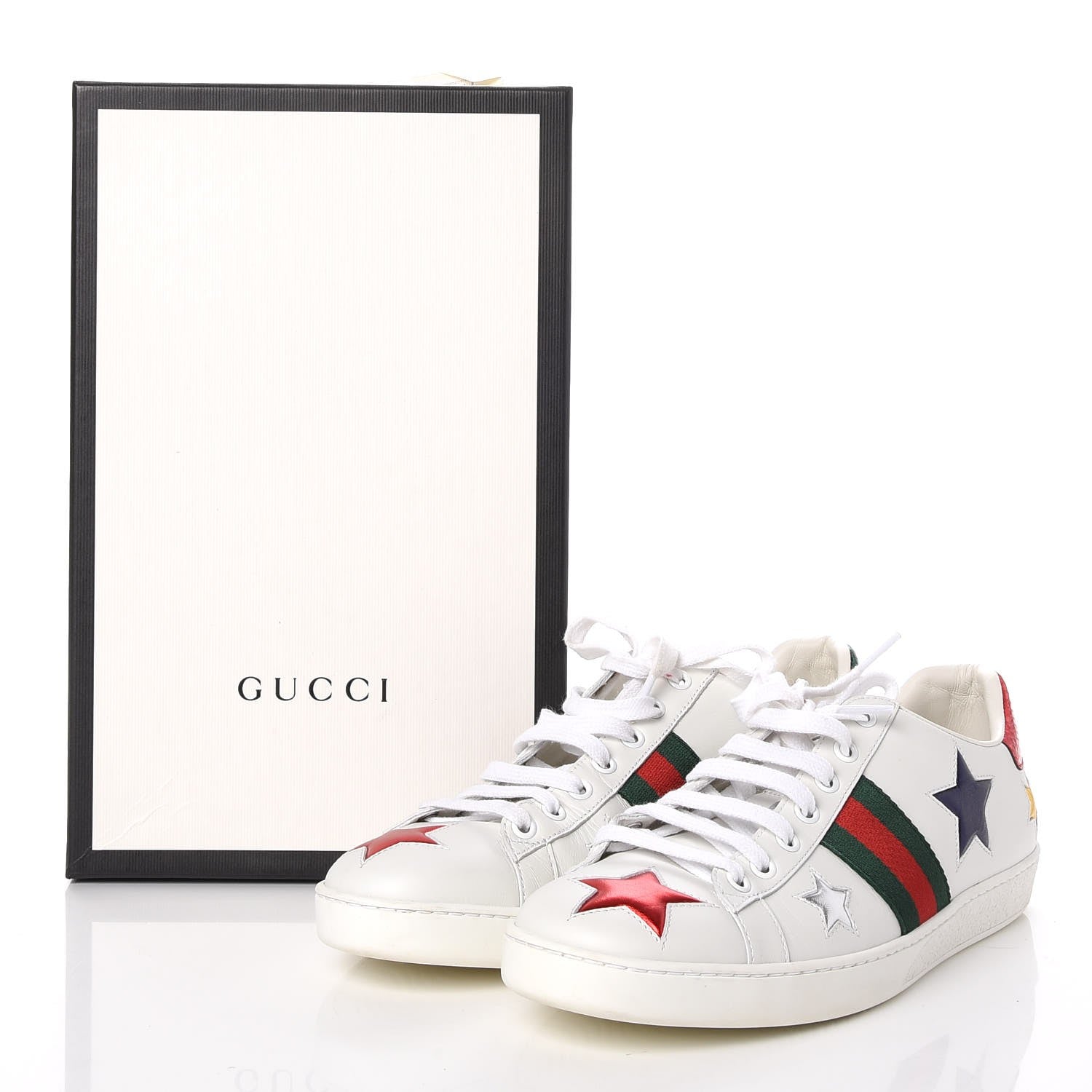 Gucci Calfskin Ayers Web Star Embroidered Ace Sneakers 41 White Multi 11 of 11