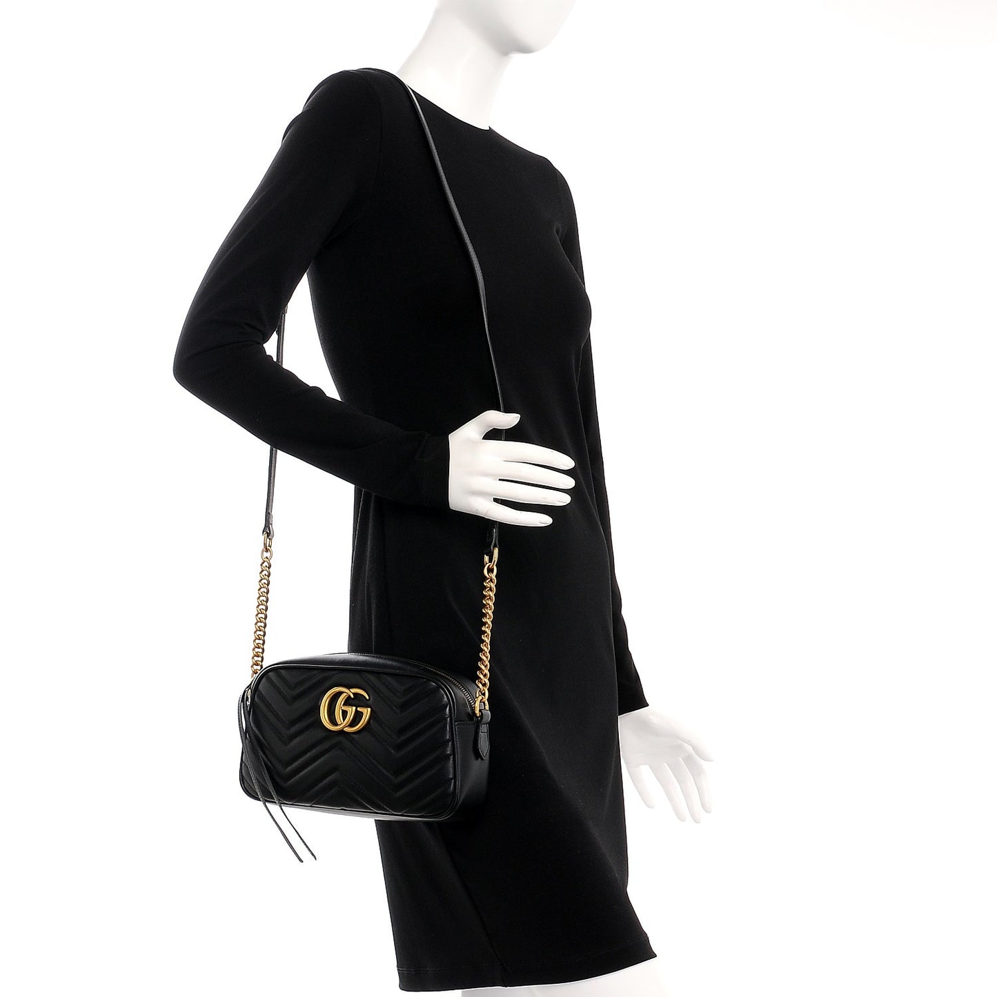 Calfskin Matelasse Small GG Marmont Chain Shoulder Bag Black