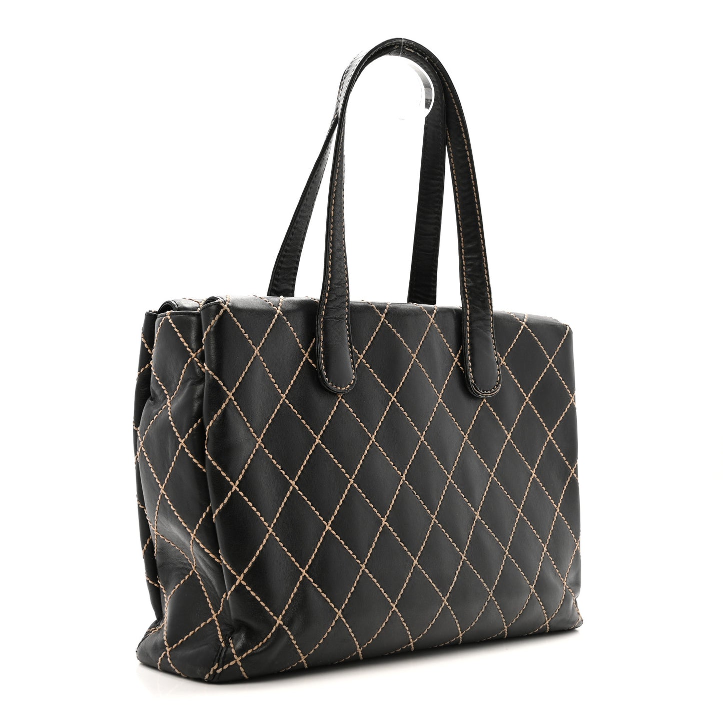 Calfskin Wild Stitch Large Tote Black
