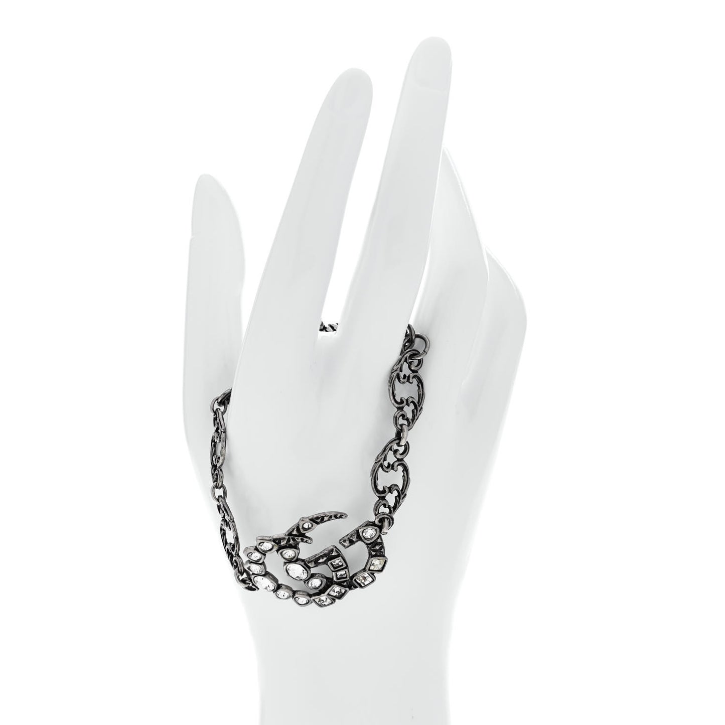 Oxidized Metal Crystal Double G Bracelet Silver