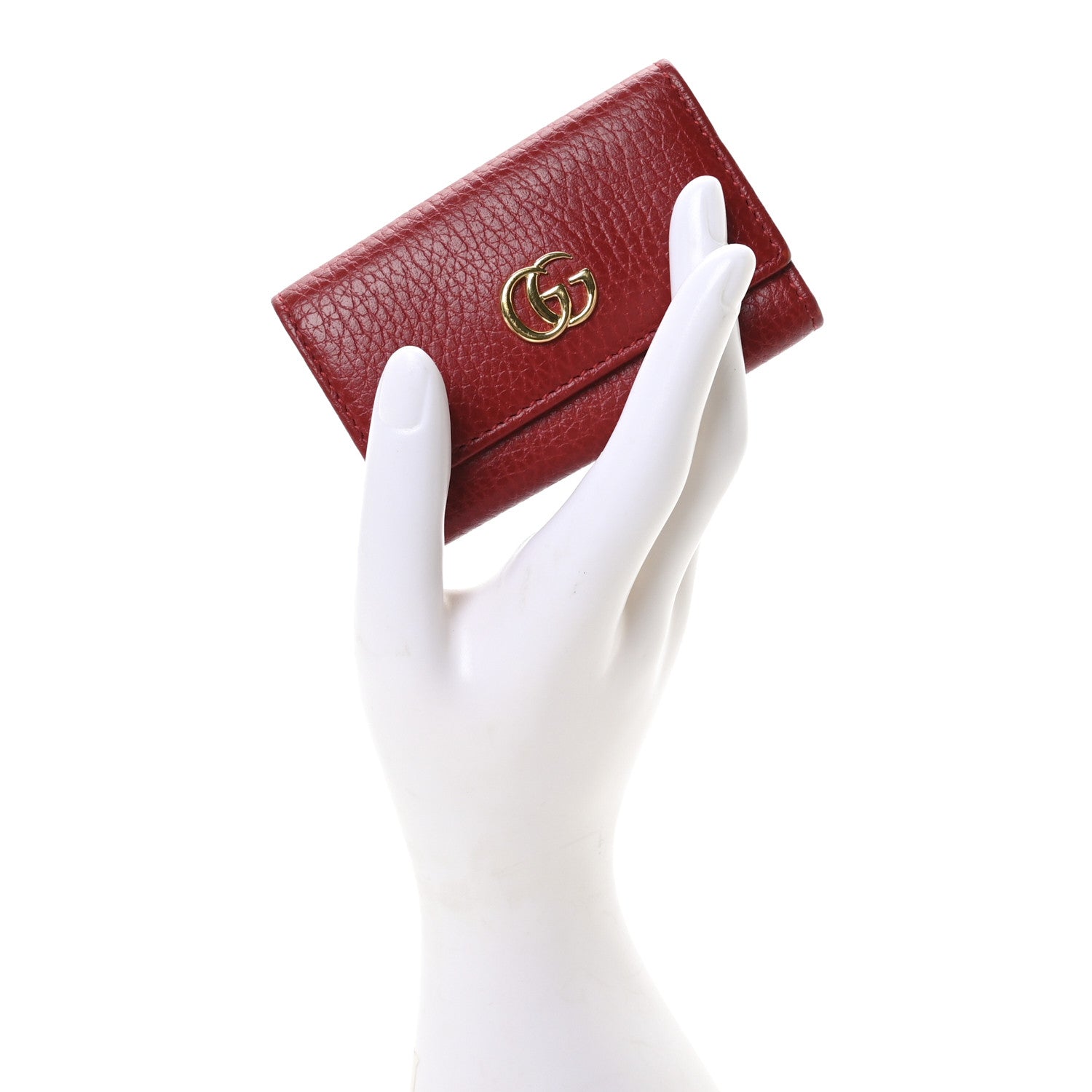 Gucci Pebbled Calfskin GG Marmont 6 Key Holder Hibiscus Red 2 of 8