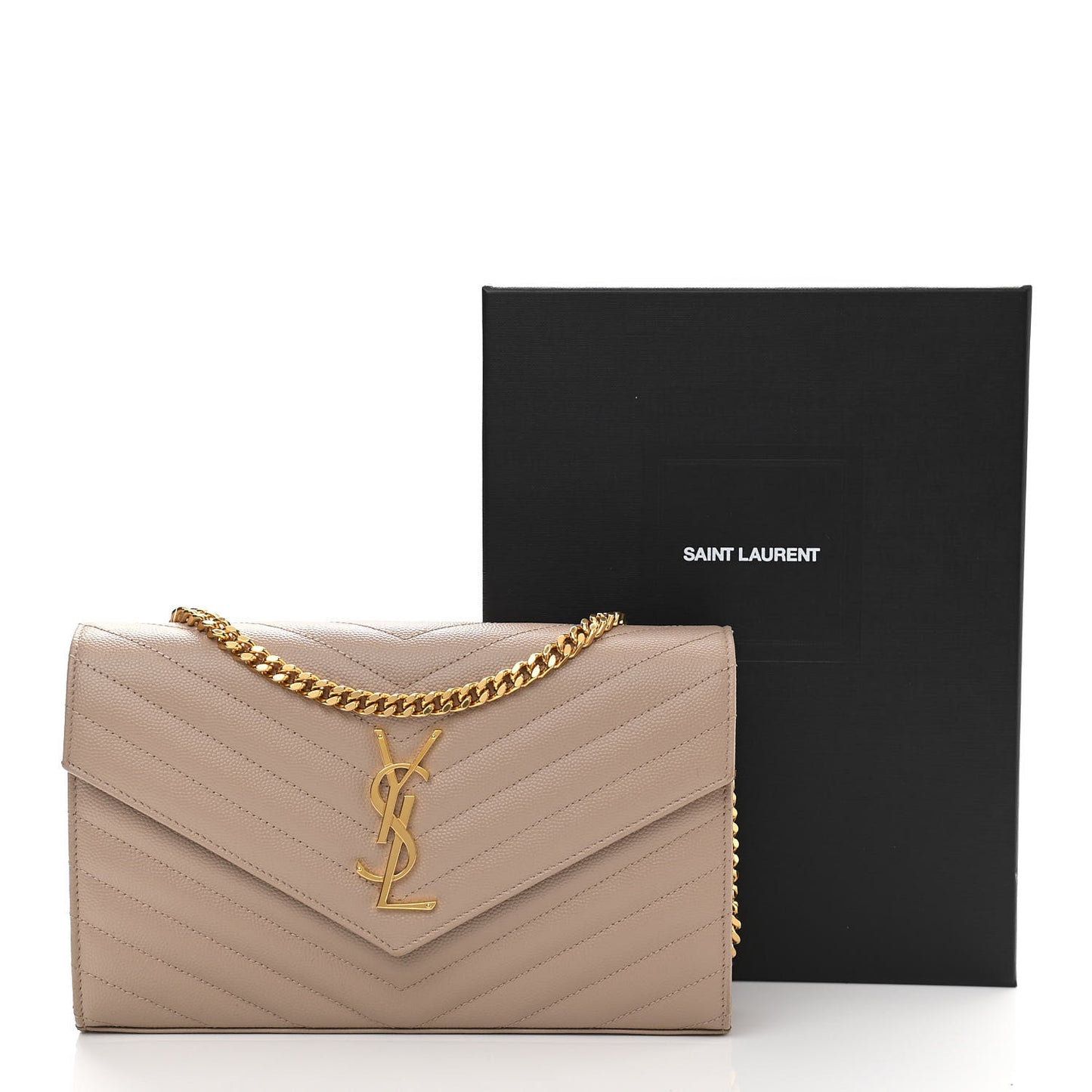 Grain De Poudre Matelasse Chevron Monogram Chain Wallet Dark Beige