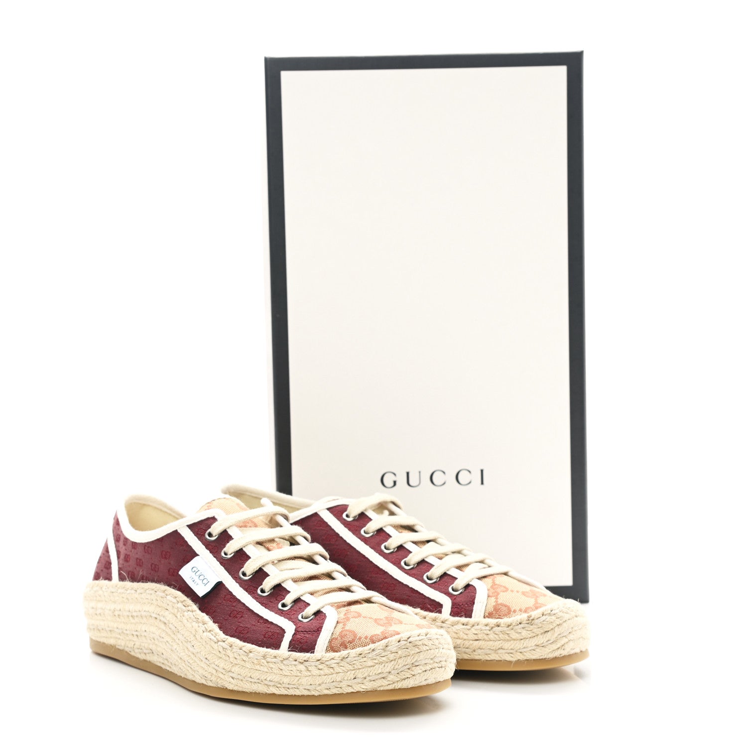 Gucci Jacquard Mini GG Monogram Mens Espadrille Sneakers 9.5 Burgundy Brick Red 9 of 9