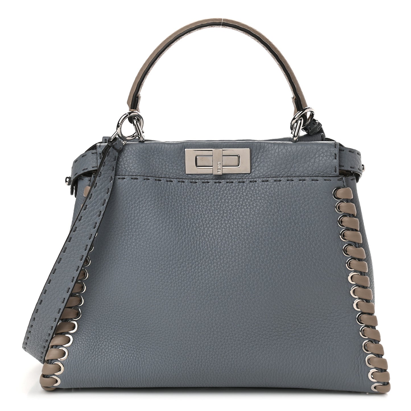 Cuoio Romano Selleria Vitello Dolce Lace Up Medium Peekaboo Iconic Satchel Nube Corda Tortora