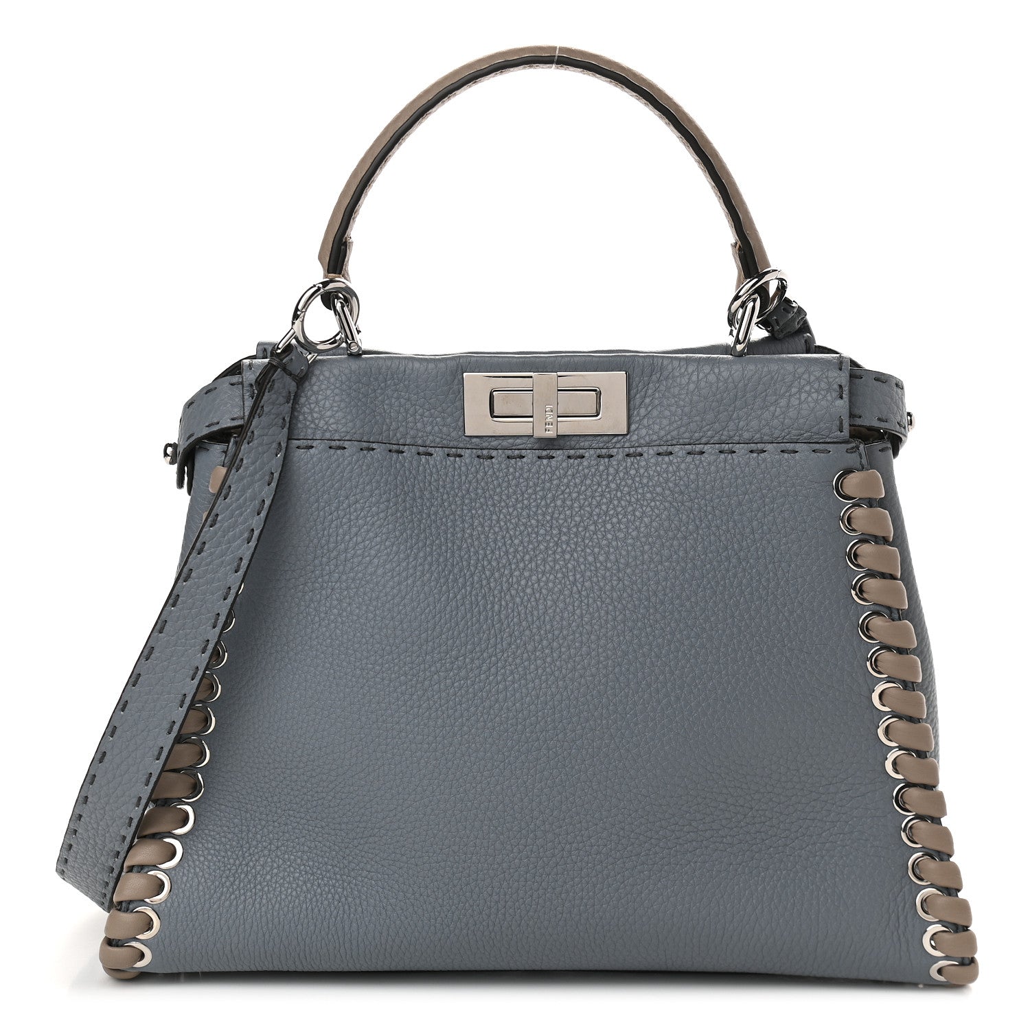 Fendi Cuoio Romano Selleria Vitello Dolce Lace Up Medium Peekaboo Iconic Satchel Nube Corda Tortora 1 of 9