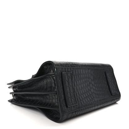 Saint Laurent Calfskin Crocodile Embossed Small Supple Sac de Jour Black 2 of 20
