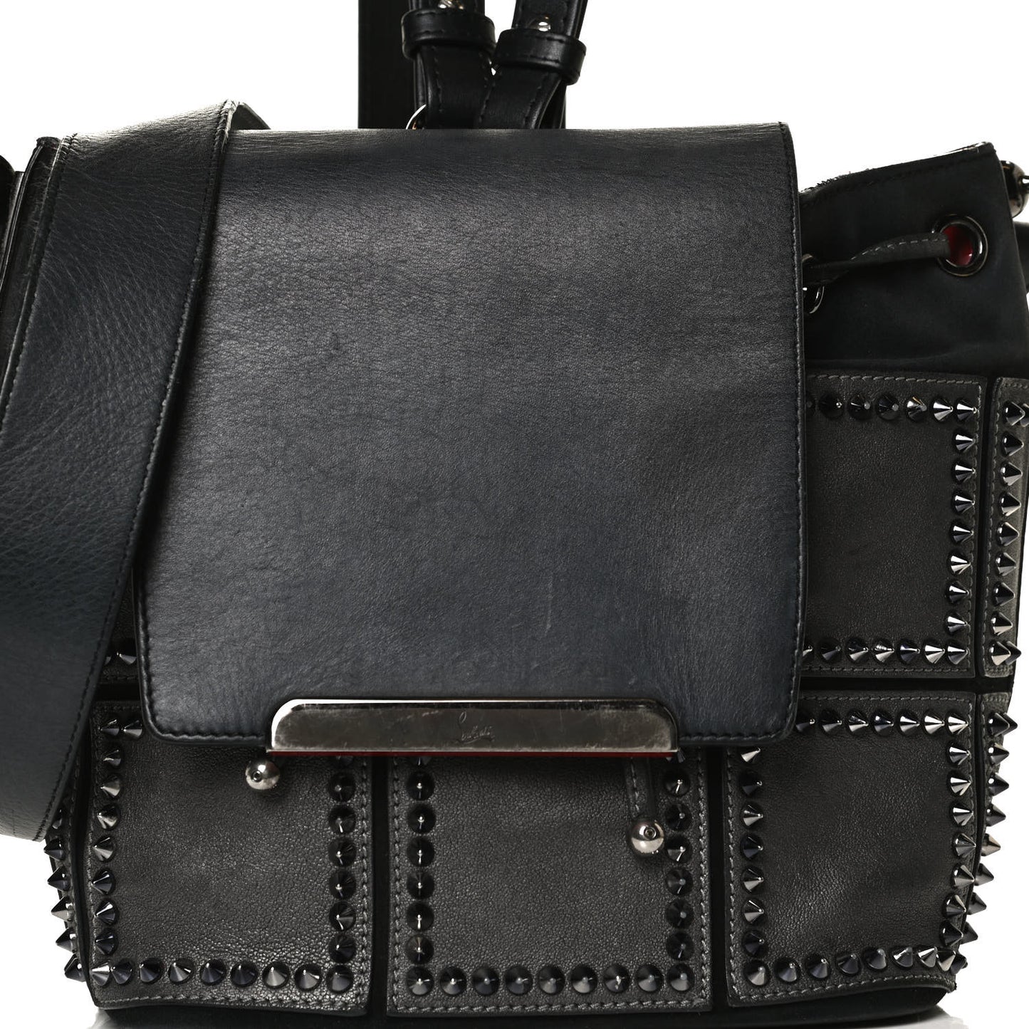 Metallic Sheepskin Spikes Lucky L Convertible Backpack Black