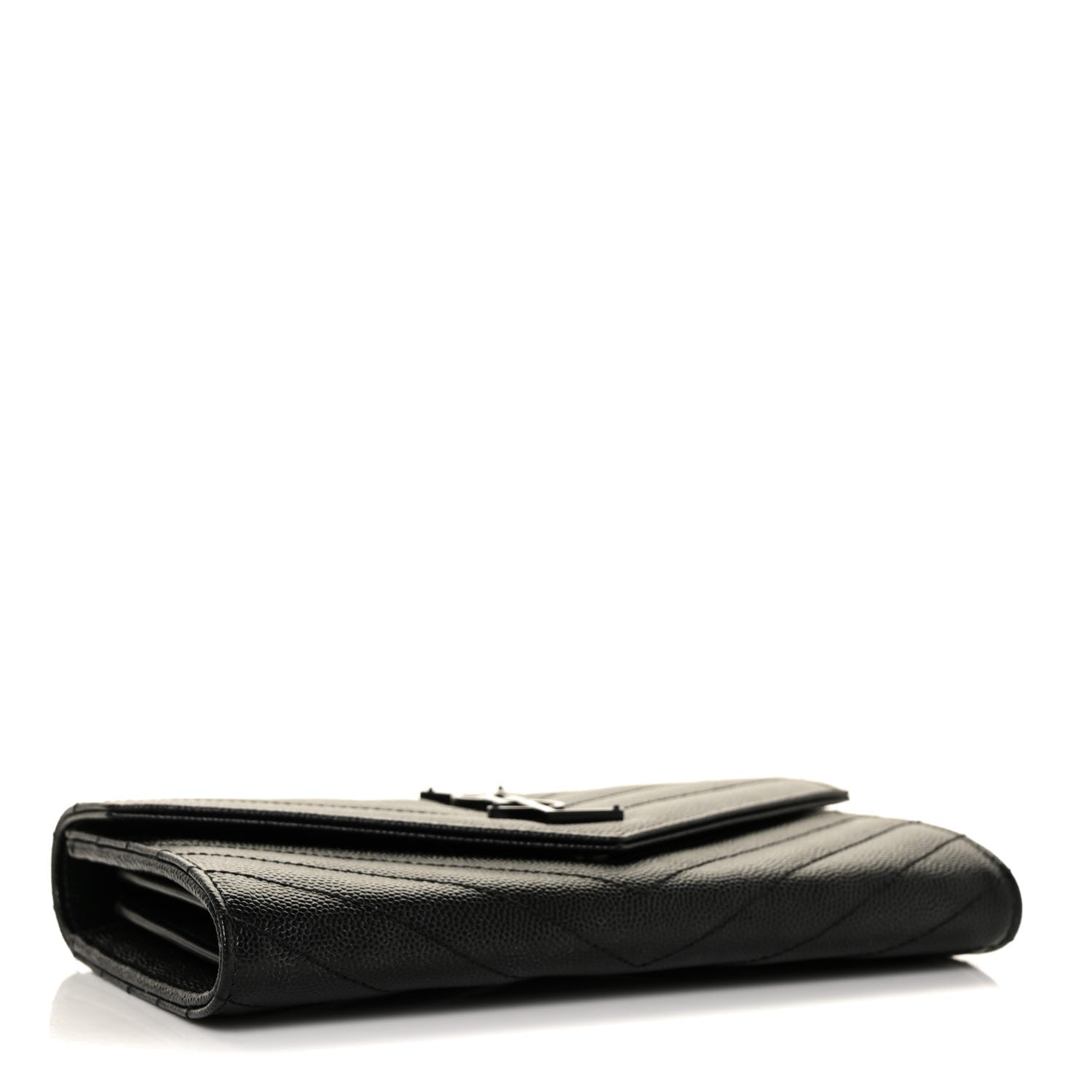 Saint Laurent Grain De Poudre Matelasse Chevron Monogram Flap Wallet Black 4 of 9