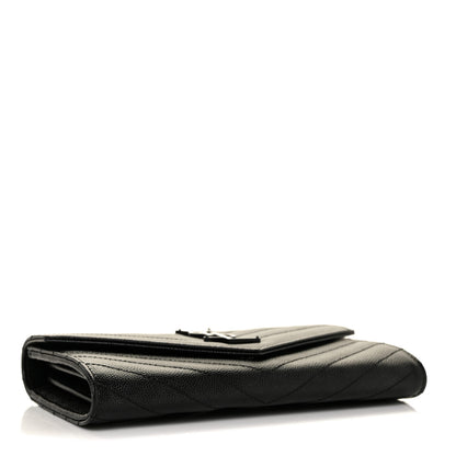 Saint Laurent Grain De Poudre Matelasse Chevron Monogram Flap Wallet Black 4 of 9
