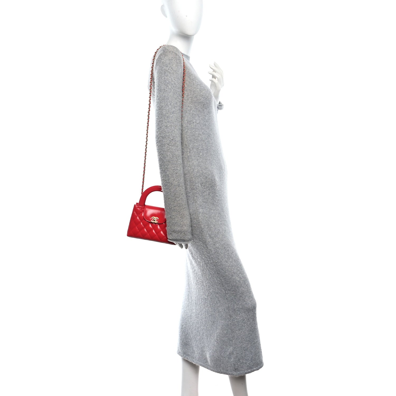 Chanel Shiny Aged Calfskin Quilted Nano Kelly Shopper Dark Red 2 of 11