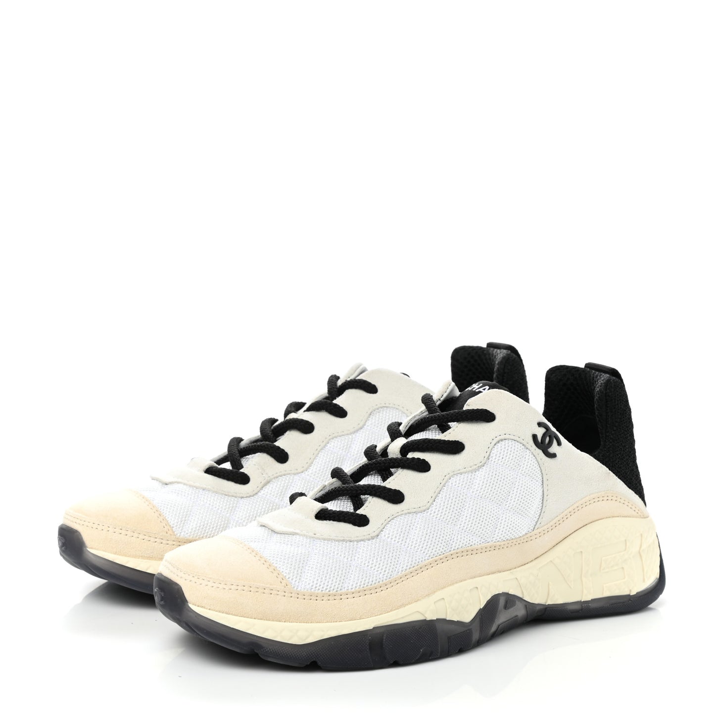 Mesh Suede Calfskin Quilted Sneakers 40.5 White Ivory