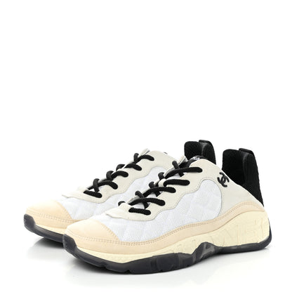 Chanel Mesh Suede Calfskin Quilted Sneakers 40.5 White Ivory 3 of 9