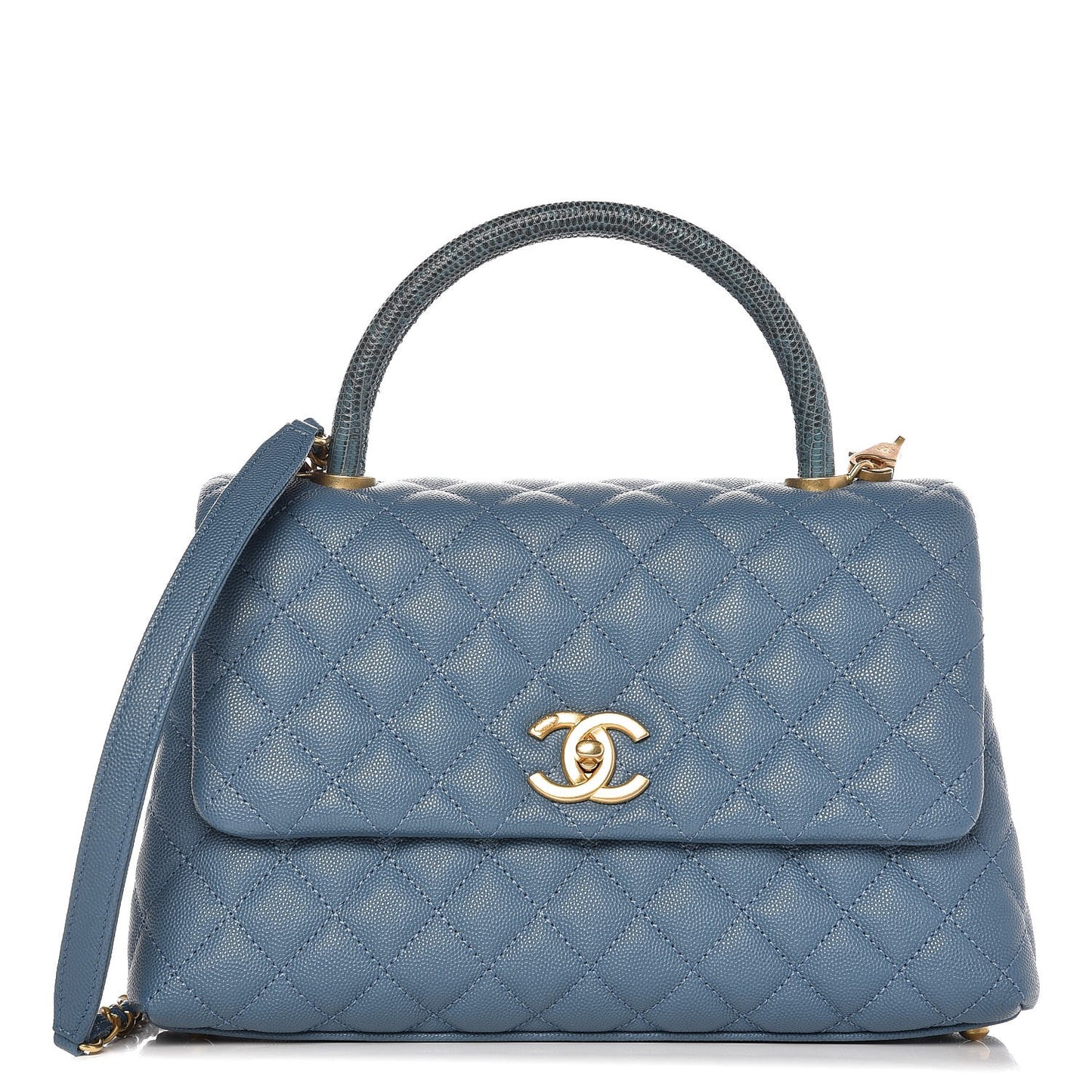 Caviar Lizard Quilted Small Coco Handle Flap Blue