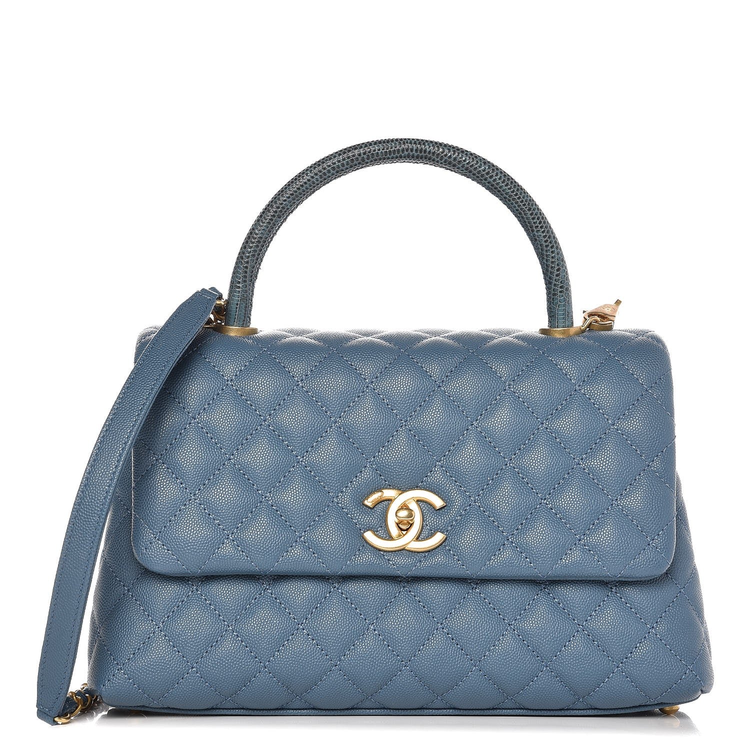 Chanel Caviar Lizard Quilted Small Coco Handle Flap Blue 1 of 9