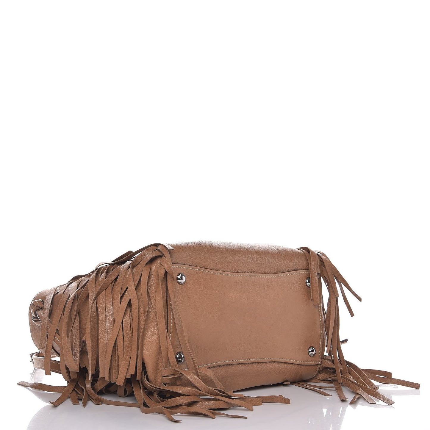 Glace Calf Twin Pocket Fringe Tote Caramel