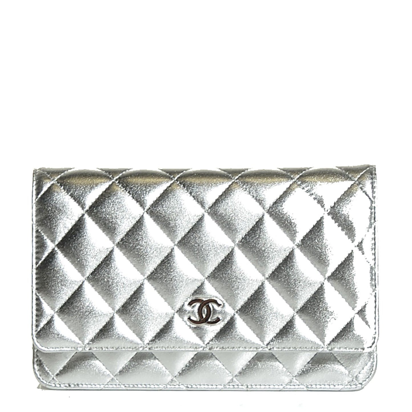 Lambskin Quilted Wallet On Chain WOC Silver