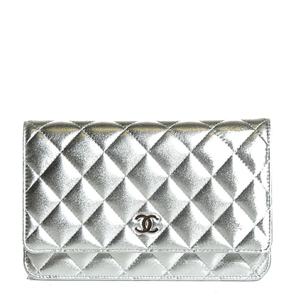 Chanel Lambskin Quilted Wallet On Chain WOC Silver 1 of 8