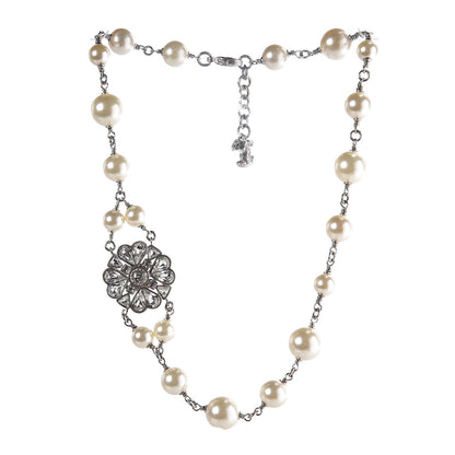 Chanel Pearl Crystal CC Short Necklace Silver 3 of 7