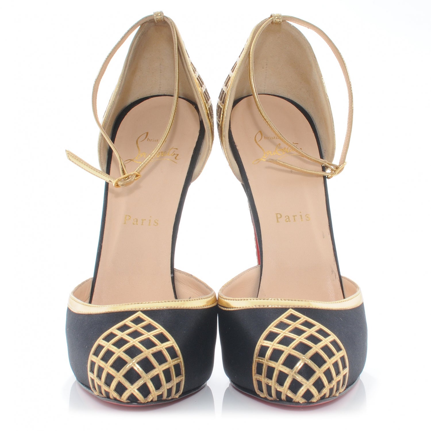 Christian Louboutin Satin d'Orsay Annees Folles 140 Heels 39 Black Gold 3 of 6