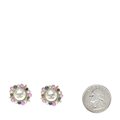 Chanel Pearl Gripoix CC Round Earrings Gold Multicolor 2 of 5