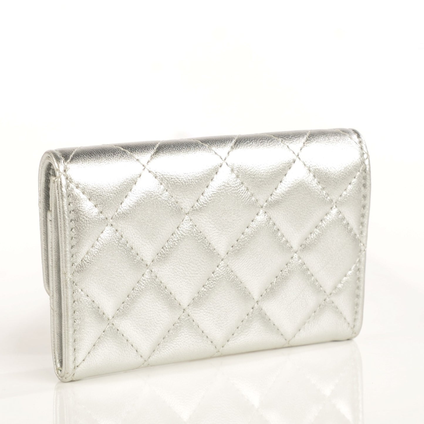 Lambskin Quilted CC Card Holder Silver