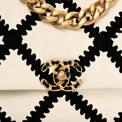 Chanel Calfskin Crochet Large Chanel 19 Flap White Black 8 of 11