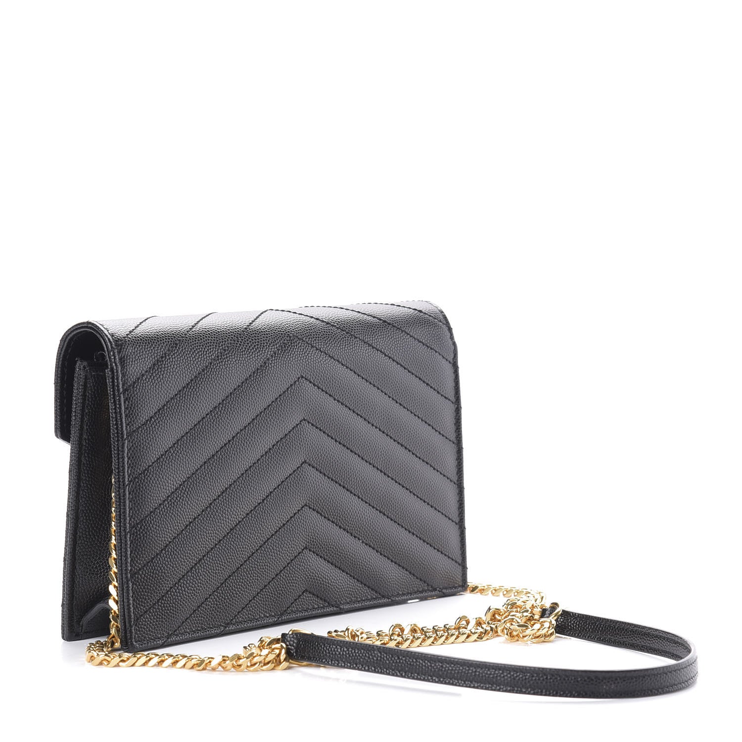 Saint Laurent Grain De Poudre Matelasse Chevron Monogram Envelope Chain Wallet Black 3 of 9