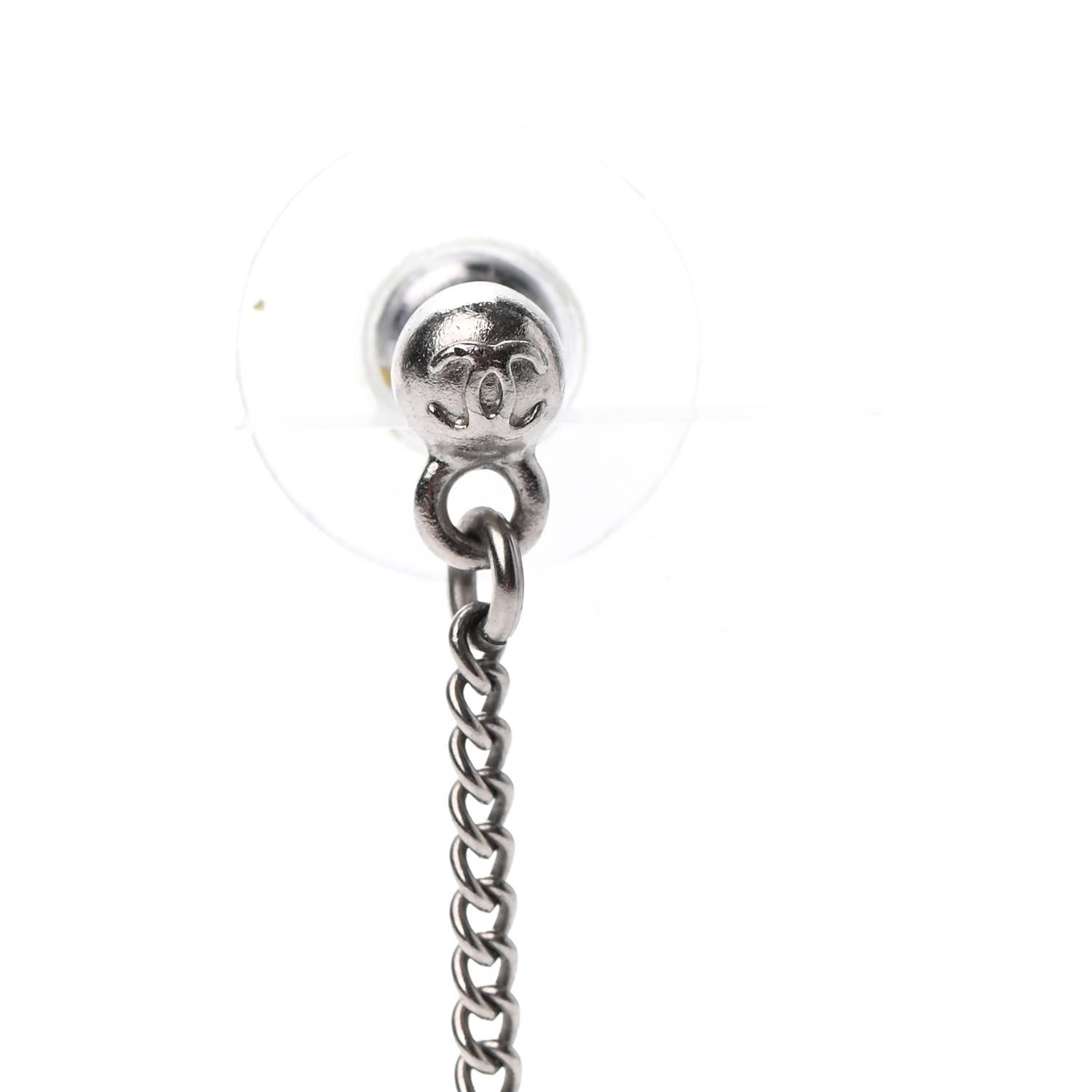 Chanel Baguette Crystal CC Drop Earrings Silver 4 of 4
