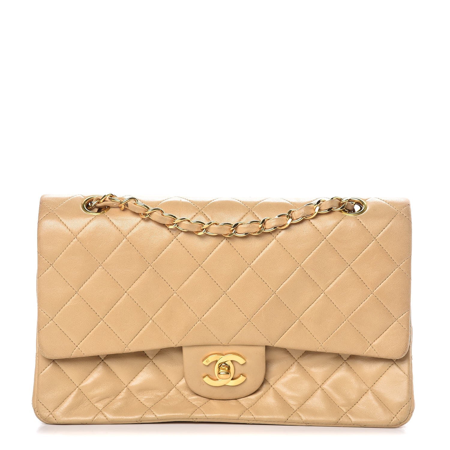 Chanel Lambskin Quilted Medium Double Flap Beige 1 of 20