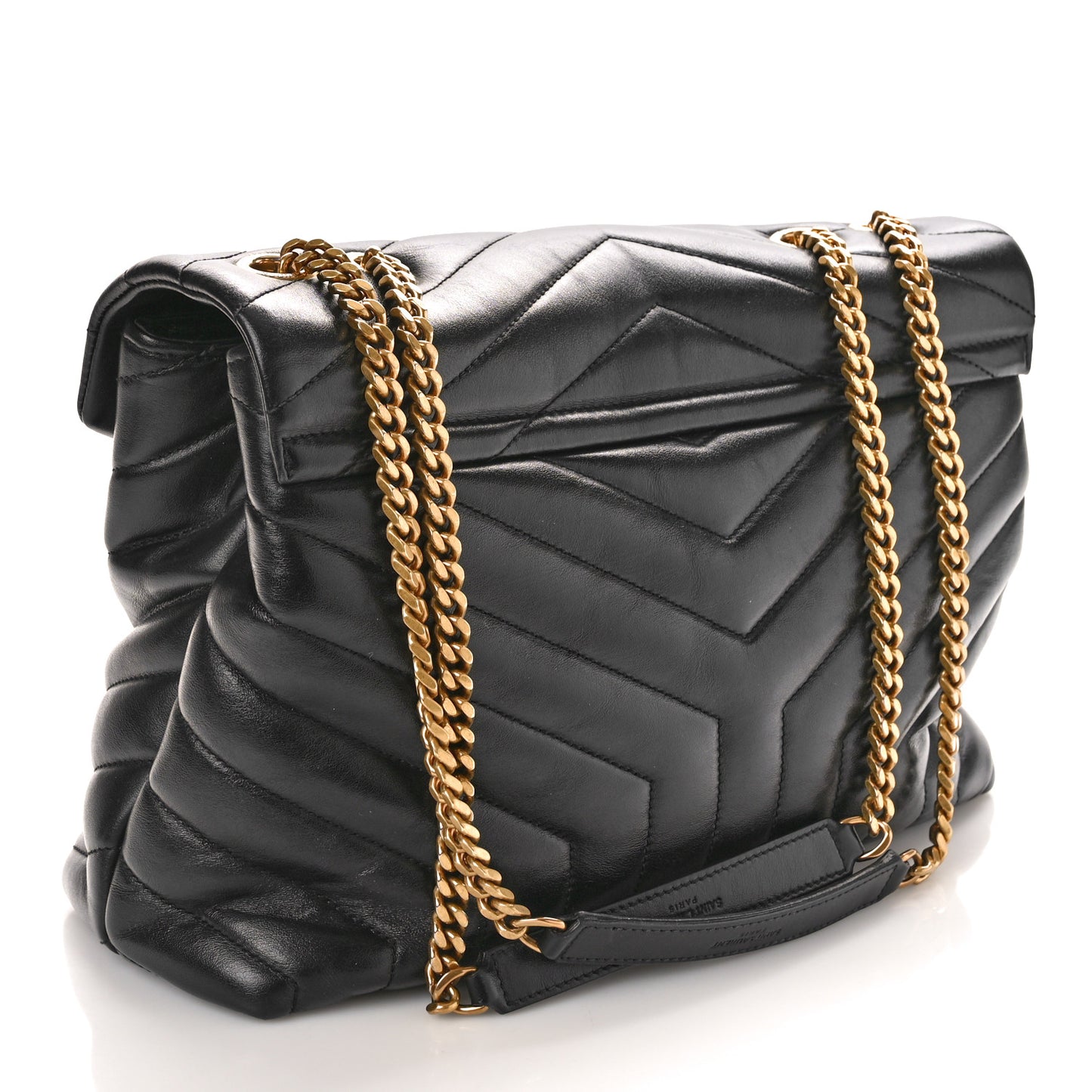 SAINT LAURENT Calfskin Y Quilted Monogram Medium Loulou Chain Satchel Black