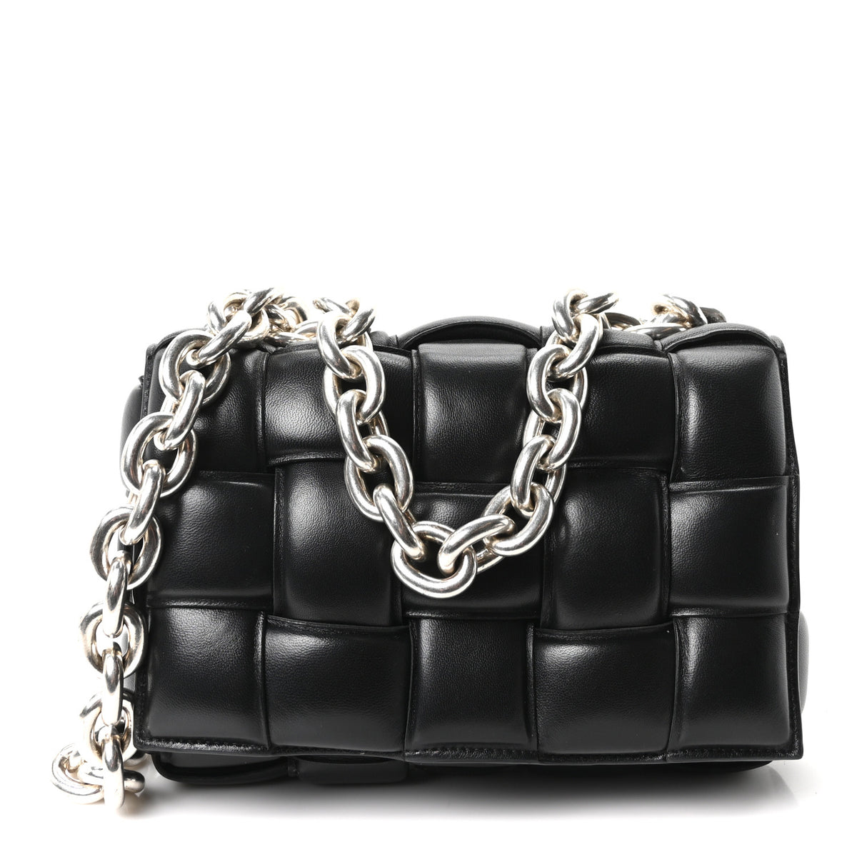 Lambskin Maxi Intreccio Padded Chain Cassette Crossbody Bag Black
